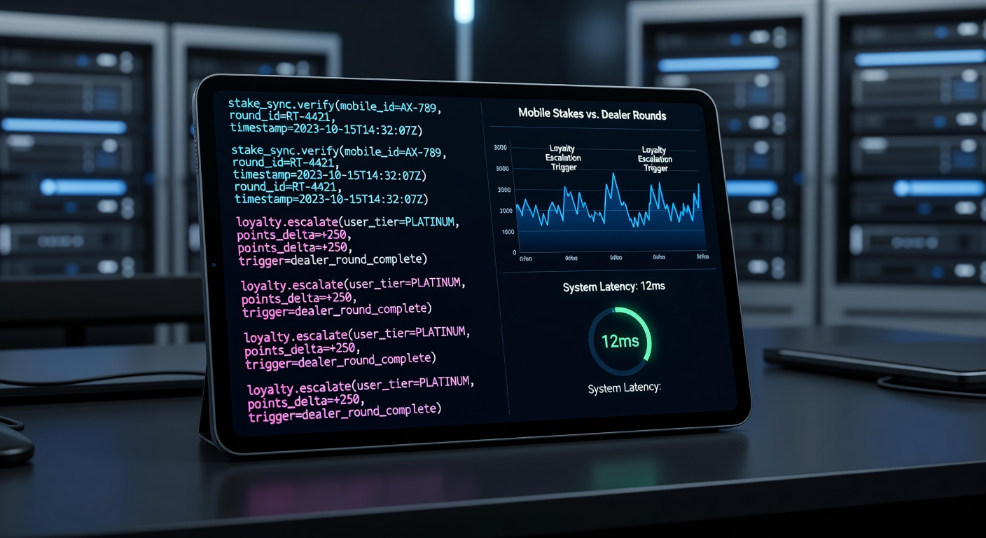 Mobile interface displaying synchronized sports betting stakes alongside live dealer table rounds with loyalty progress indicators