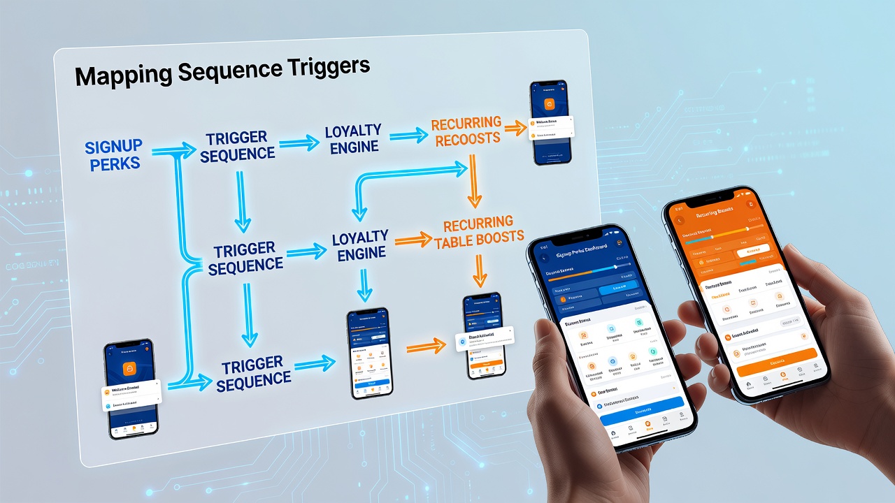 Mobile wagering app interface showing signup bonus activation and table game boost sequences