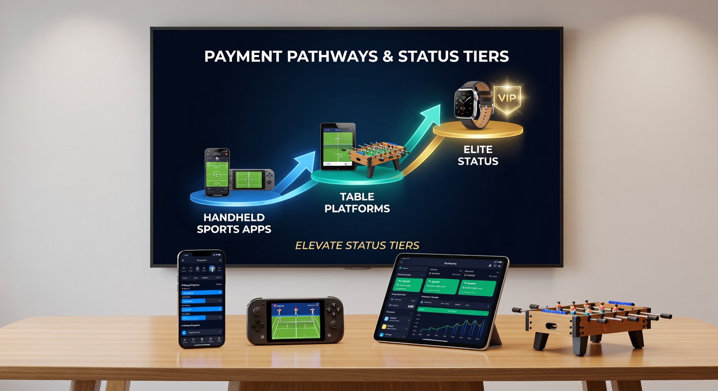 Infographic showing tier progression flowchart connected to various payment options on mobile screens