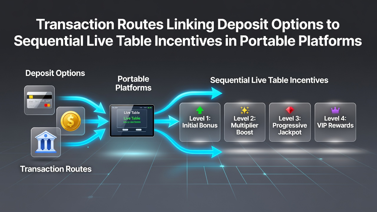 Mobile casino transaction flow diagram showing deposit options connecting to live table incentives