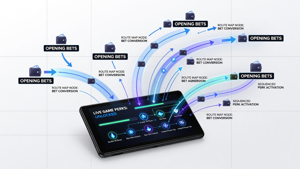 Mobile device showing layered wallet route progression with live game interfaces and tier advancement indicators